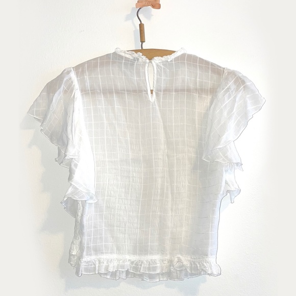 Zara Top with Elastic Smocking ruffled off-white blouse, Small - Picture 2 of 8